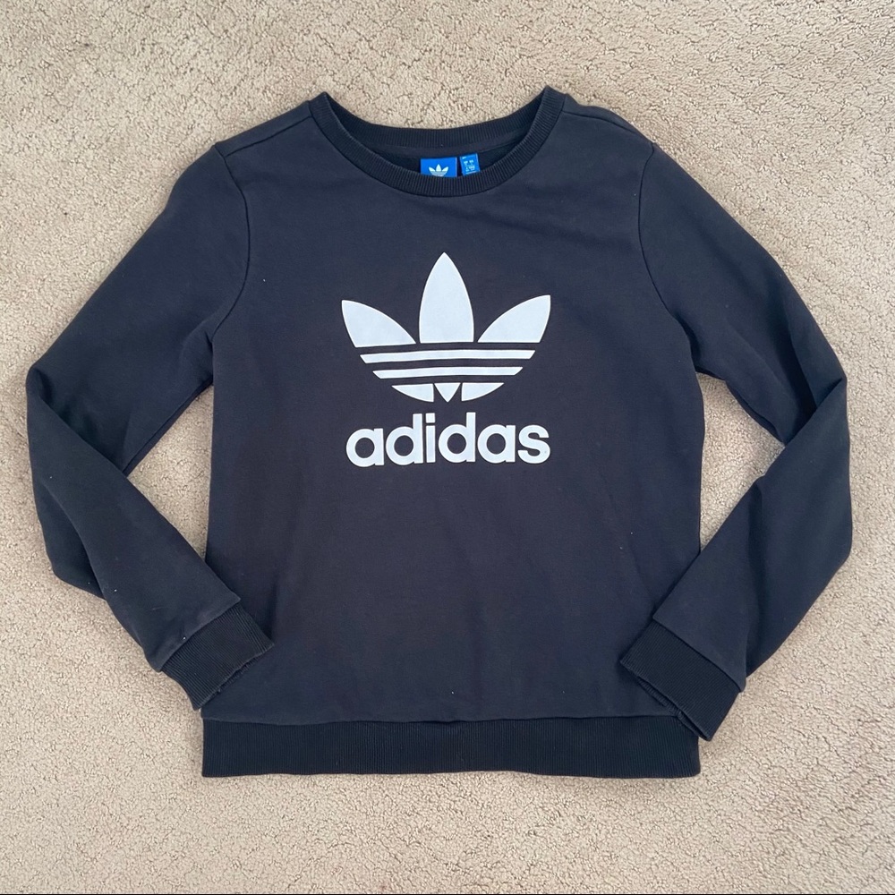 Adidas Unisex Trefoil Crewneck Black Logo Sweatshirt Sz Small
